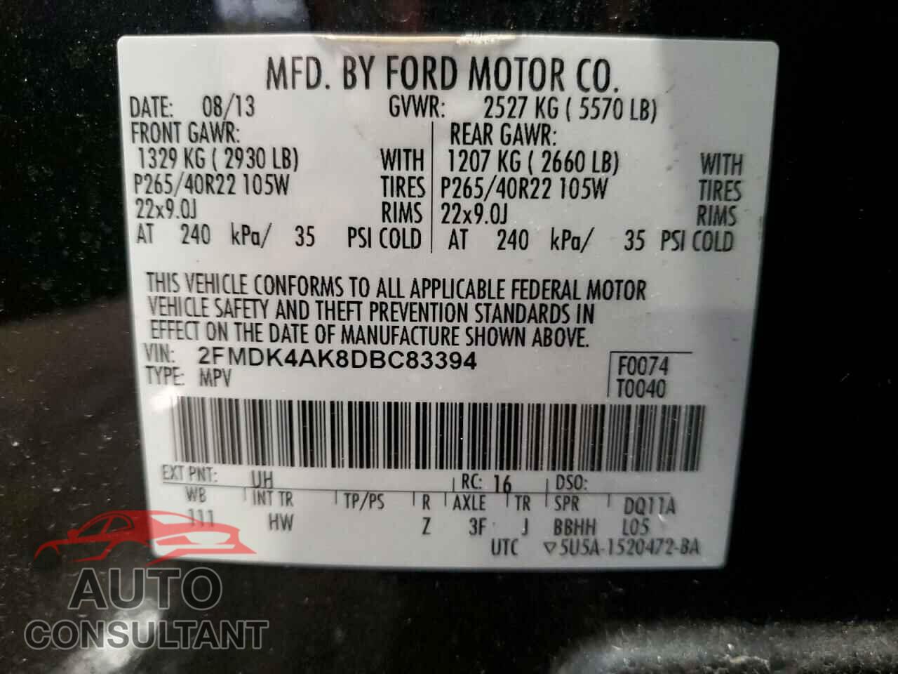 FORD EDGE 2013 - 2FMDK4AK8DBC83394
