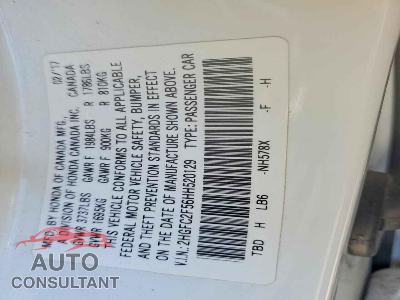HONDA CIVIC 2017 - 2HGFC2F56HH520129