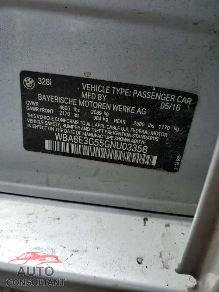 BMW 3 SERIES 2016 - WBA8E3G55GNU03358
