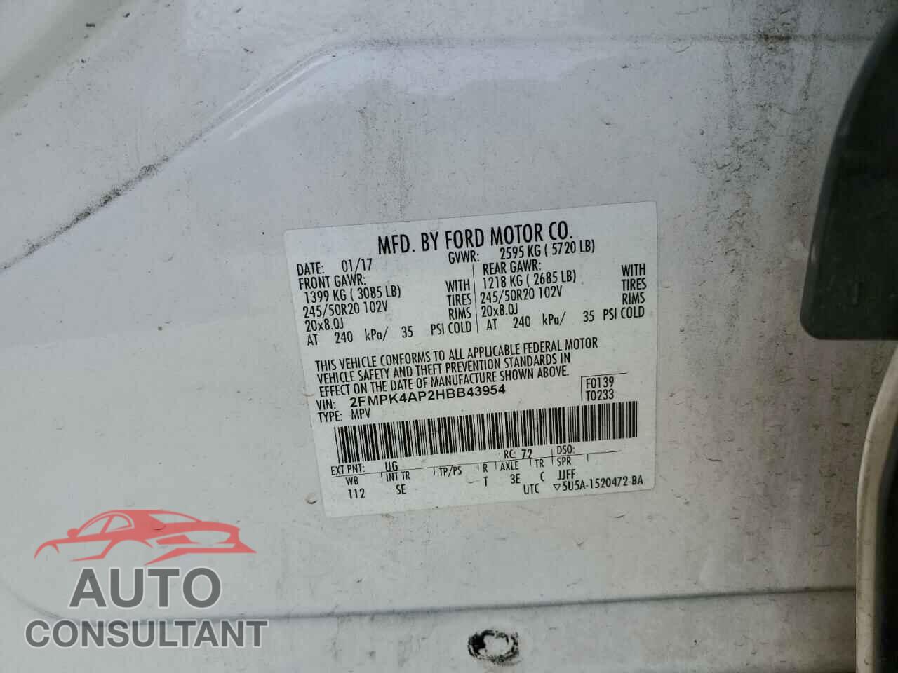 FORD EDGE 2017 - 2FMPK4AP2HBB43954