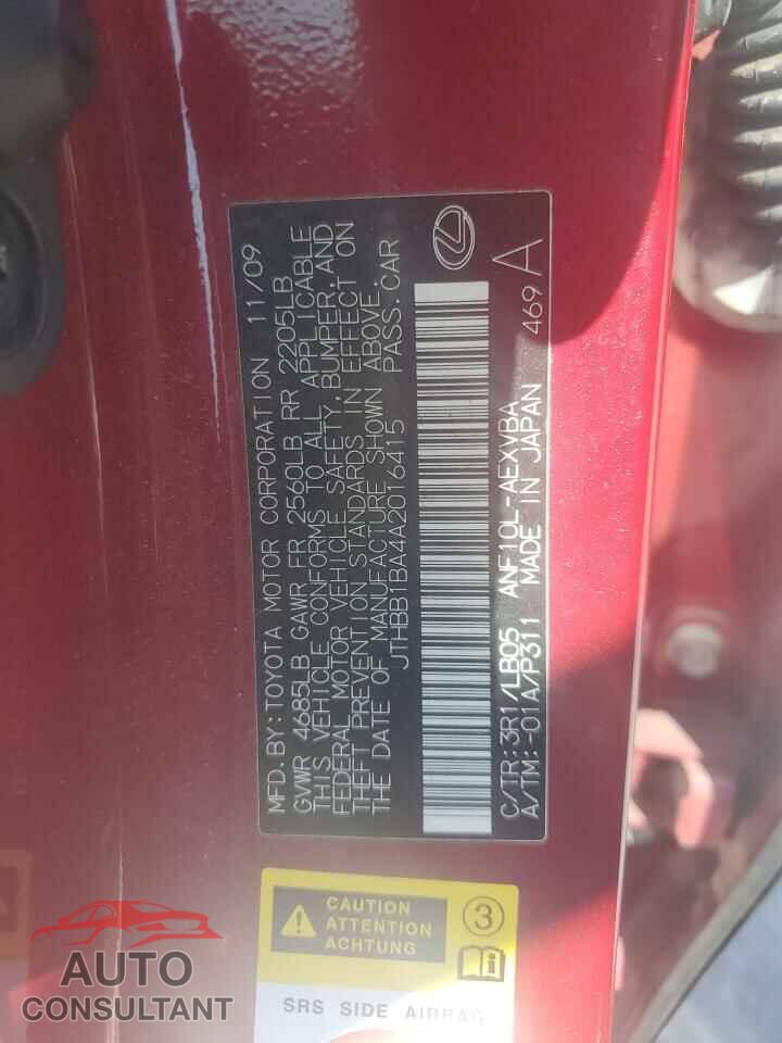 LEXUS HS 2010 - JTHBB1BA4A2016415