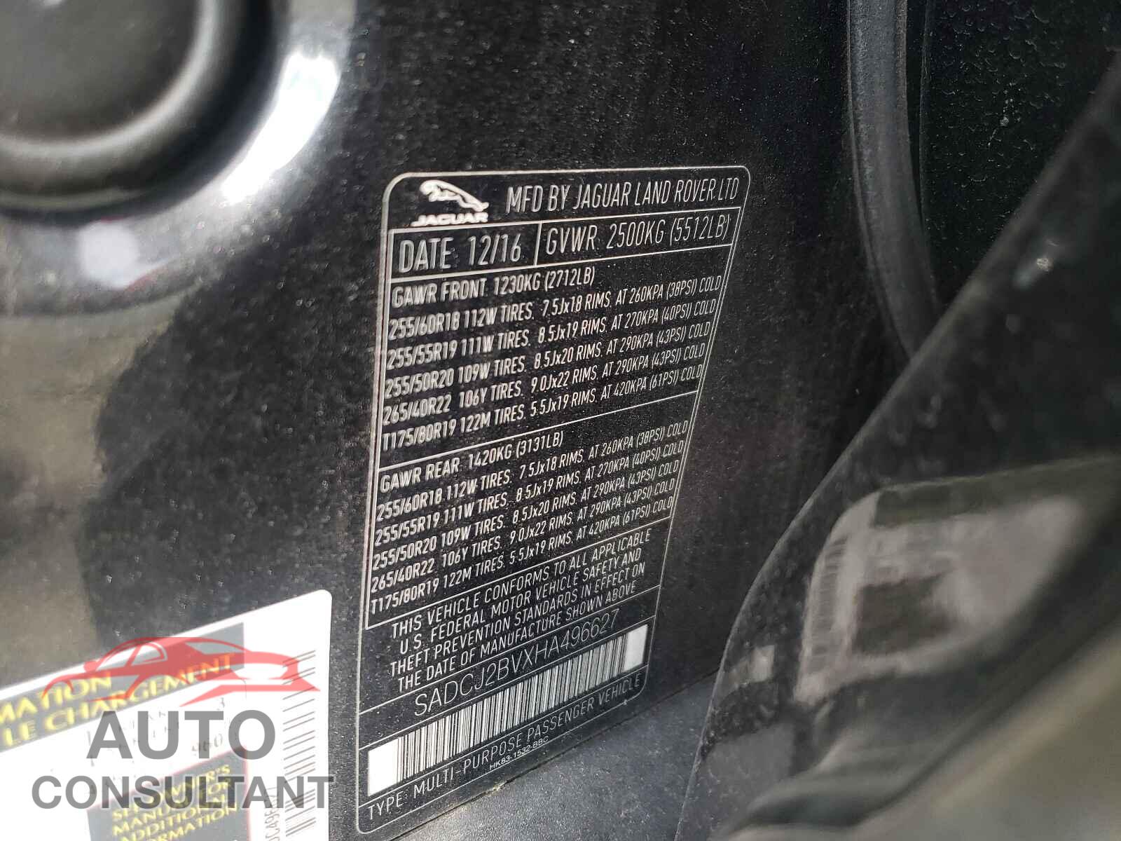 JAGUAR F-PACE 2017 - SADCJ2BVXHA496627