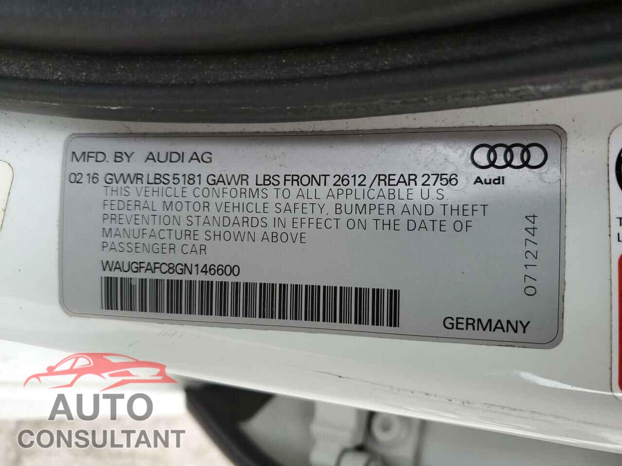 AUDI A6 2016 - WAUGFAFC8GN146600