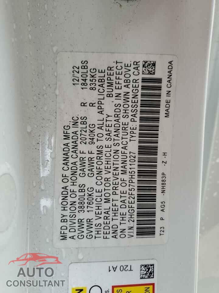 HONDA CIVIC 2023 - 2HGFE2F57PH511027