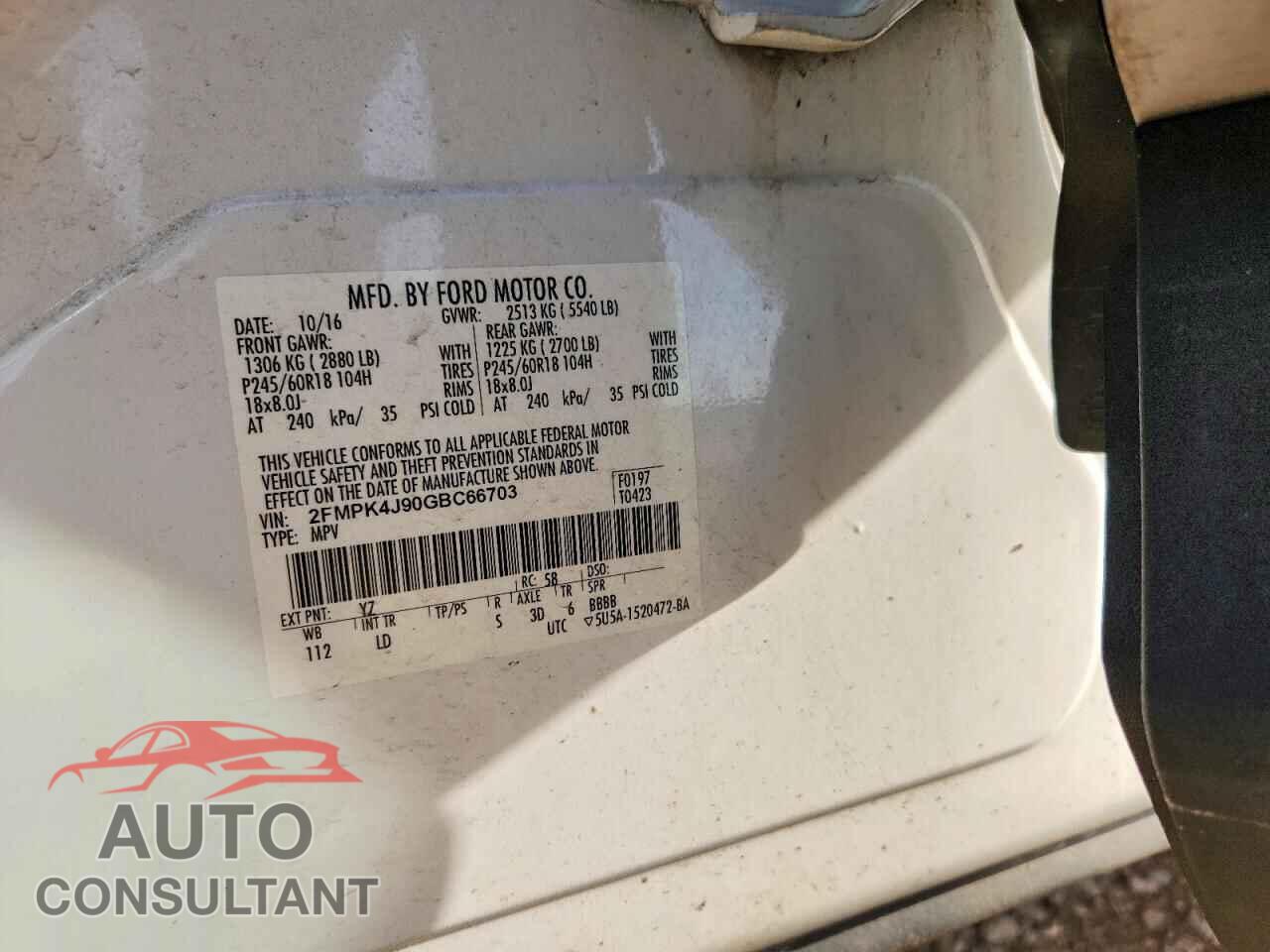 FORD EDGE 2016 - 2FMPK4J90GBC66703