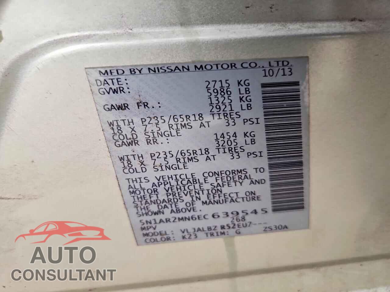 NISSAN PATHFINDER 2014 - 5N1AR2MN6EC639545