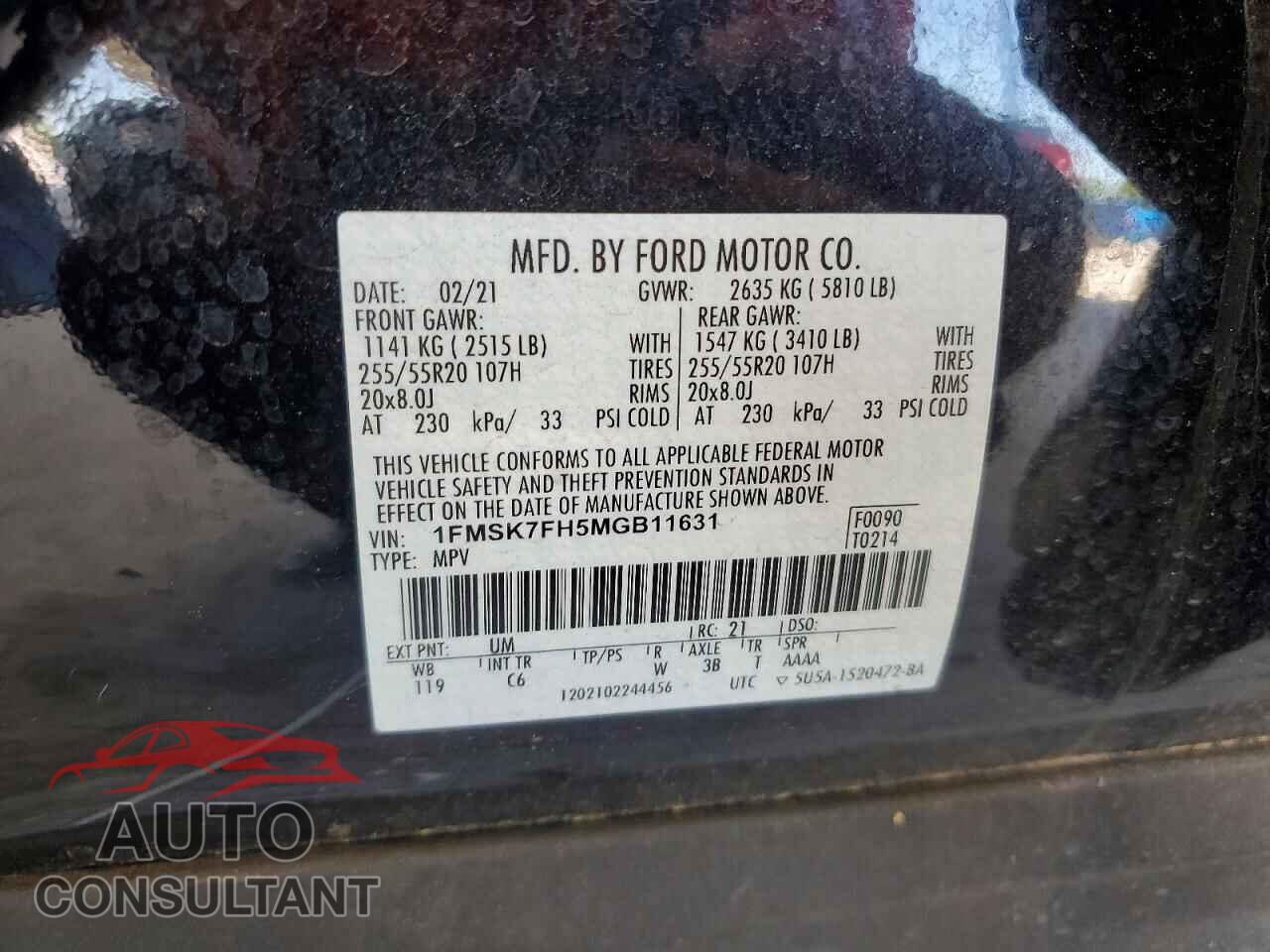 FORD EXPLORER 2021 - 1FMSK7FH5MGB11631
