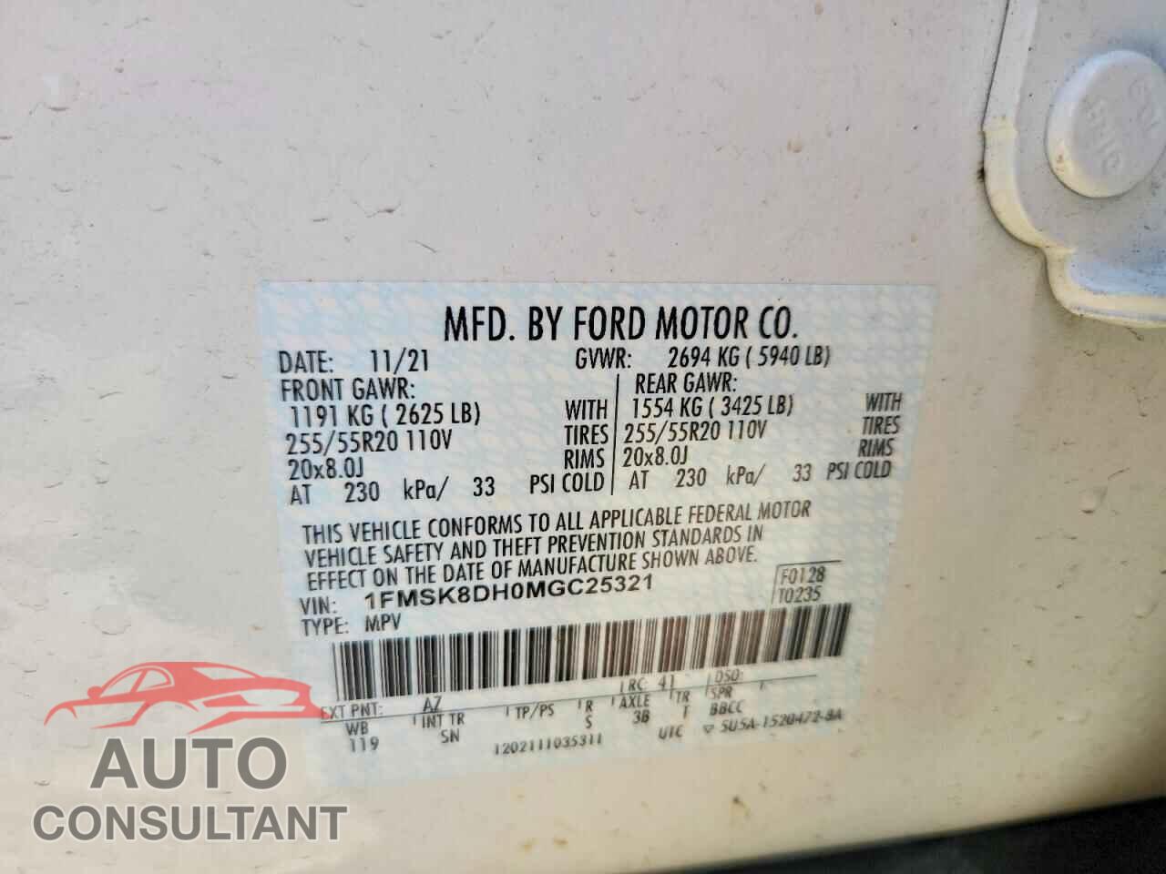 FORD EXPLORER 2021 - 1FMSK8DH0MGC25321