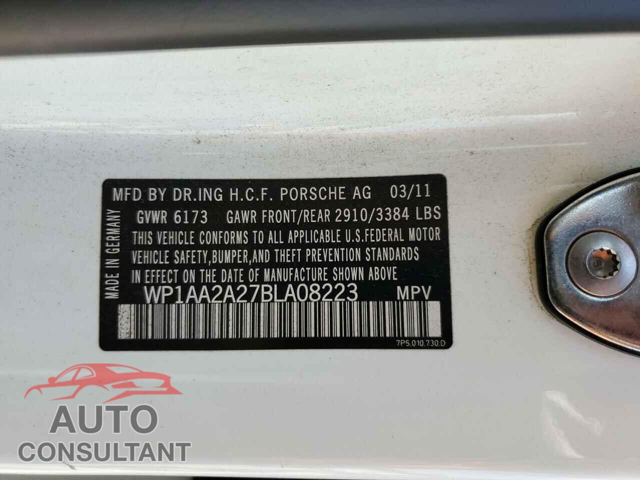PORSCHE CAYENNE 2011 - WP1AA2A27BLA08223