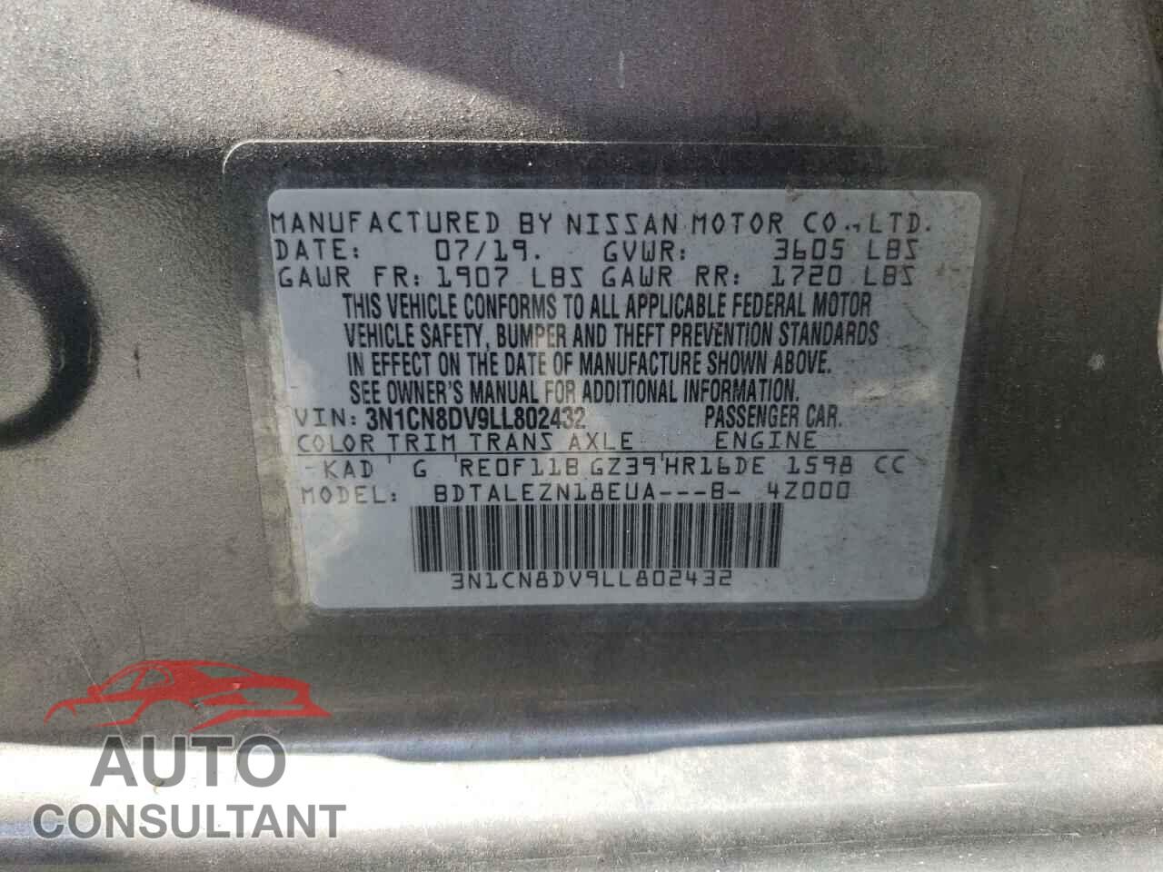 NISSAN VERSA 2020 - 3N1CN8DV9LL802432