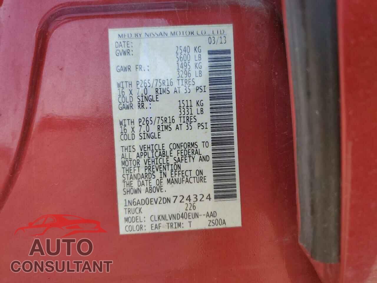 NISSAN FRONTIER 2013 - 1N6AD0EV2DN724324