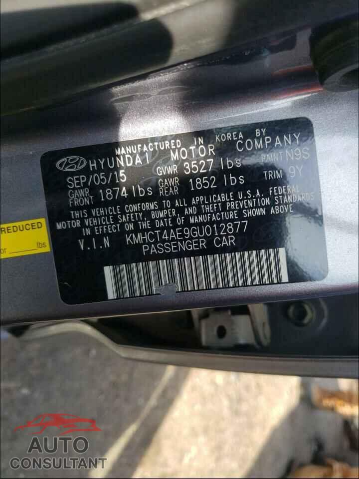 HYUNDAI ACCENT 2016 - KMHCT4AE9GU012877