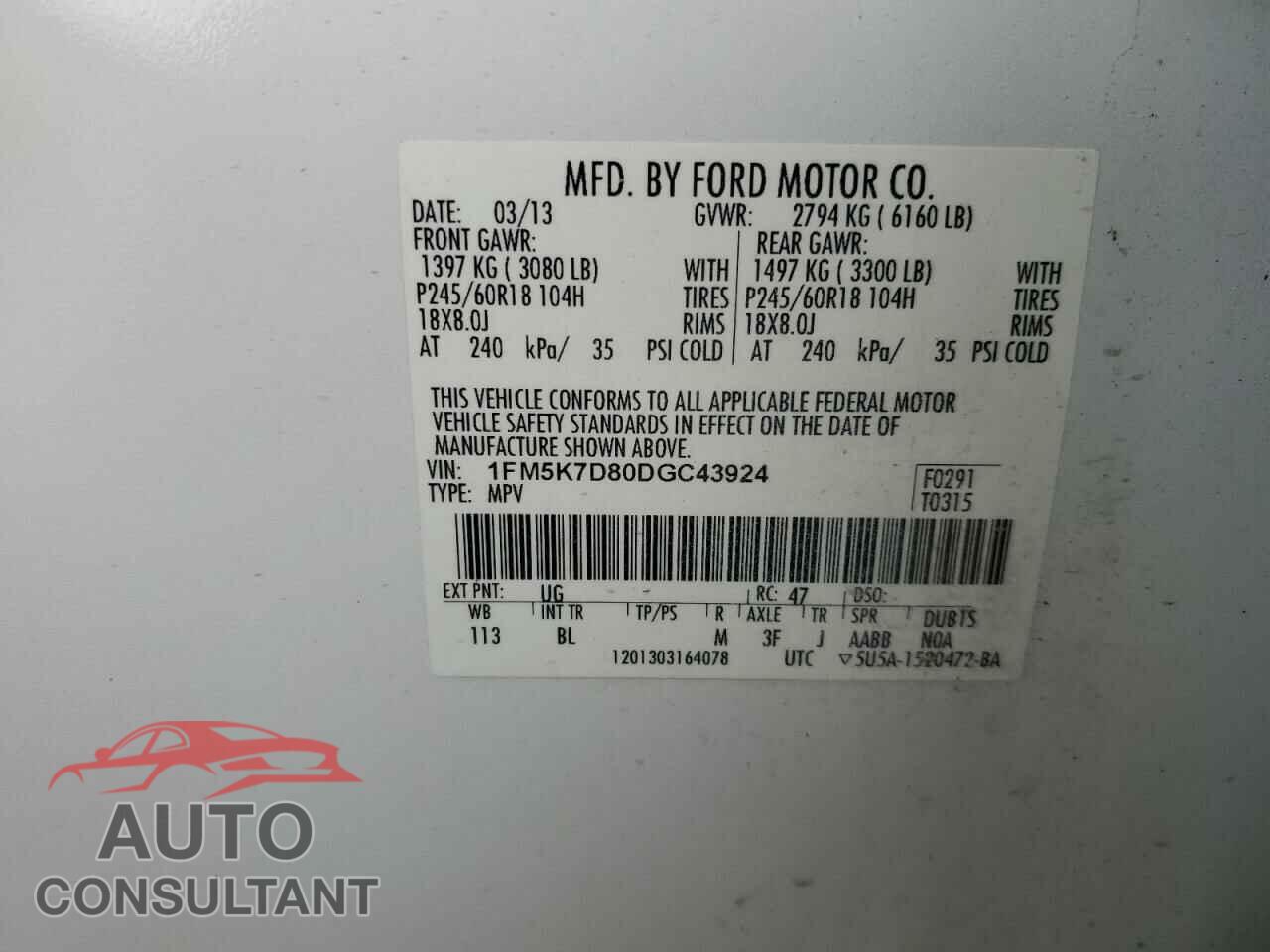 FORD EXPLORER 2013 - 1FM5K7D80DGC43924
