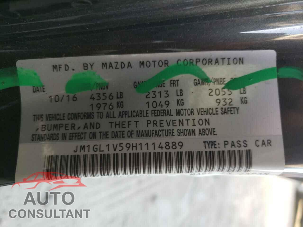 MAZDA 6 2017 - JM1GL1V59H1114889