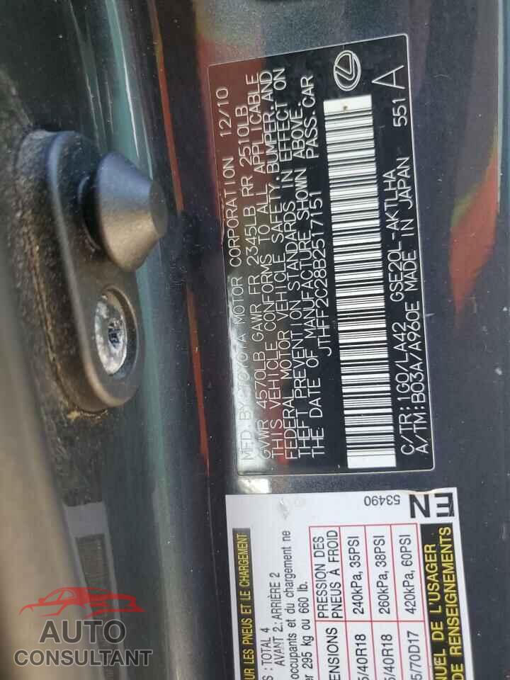 LEXUS IS 2011 - JTHFF2C28B2517151