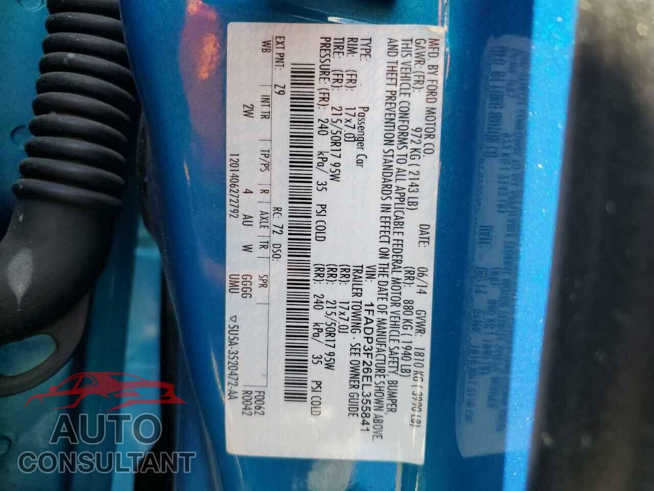 FORD FOCUS 2014 - 1FADP3F26EL355841