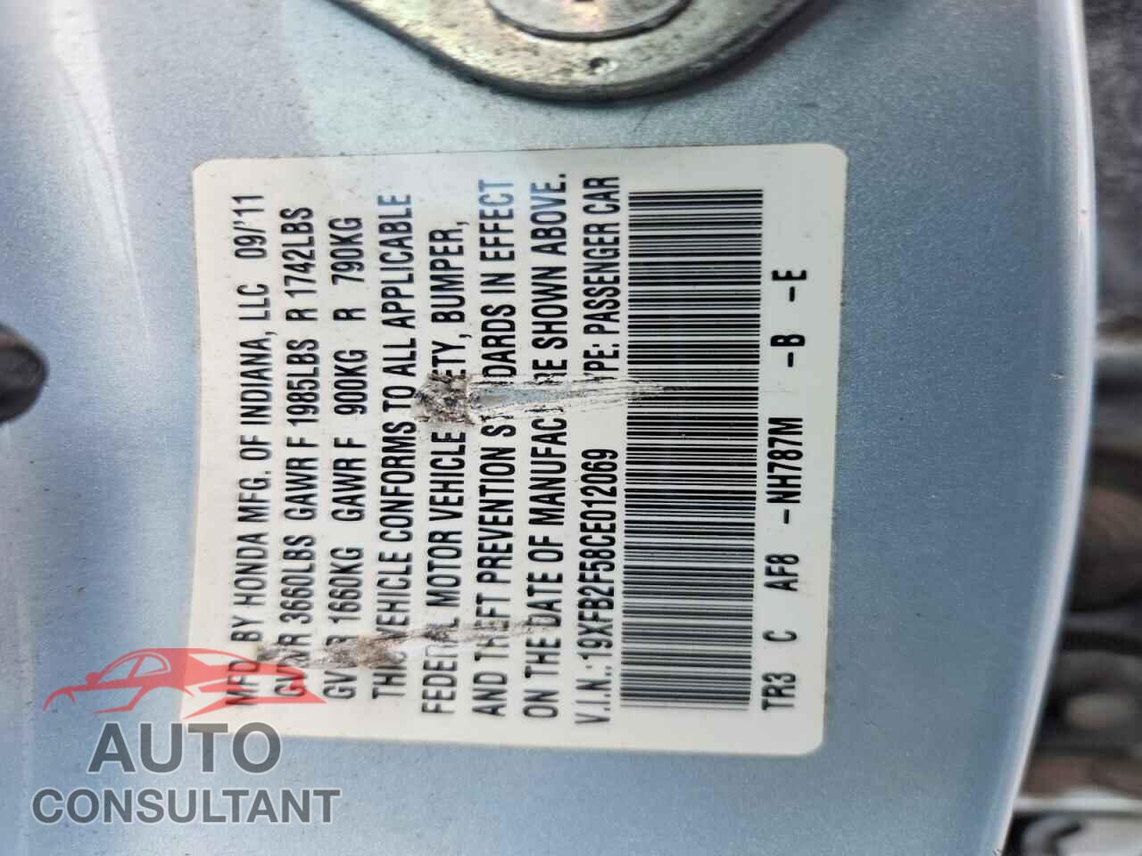 HONDA CIVIC 2012 - 19XFB2F58CE012069
