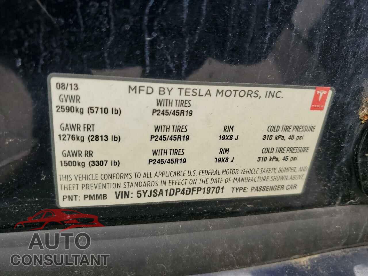 TESLA MODEL S 2013 - 5YJSA1DP4DFP19701
