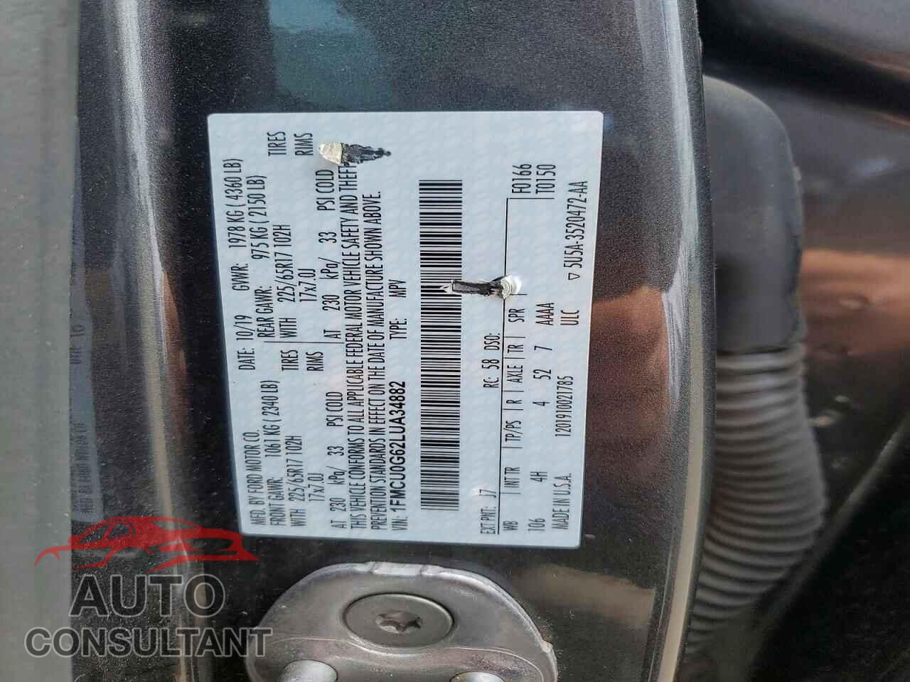 FORD ESCAPE 2020 - 1FMCU0G62LUA34882