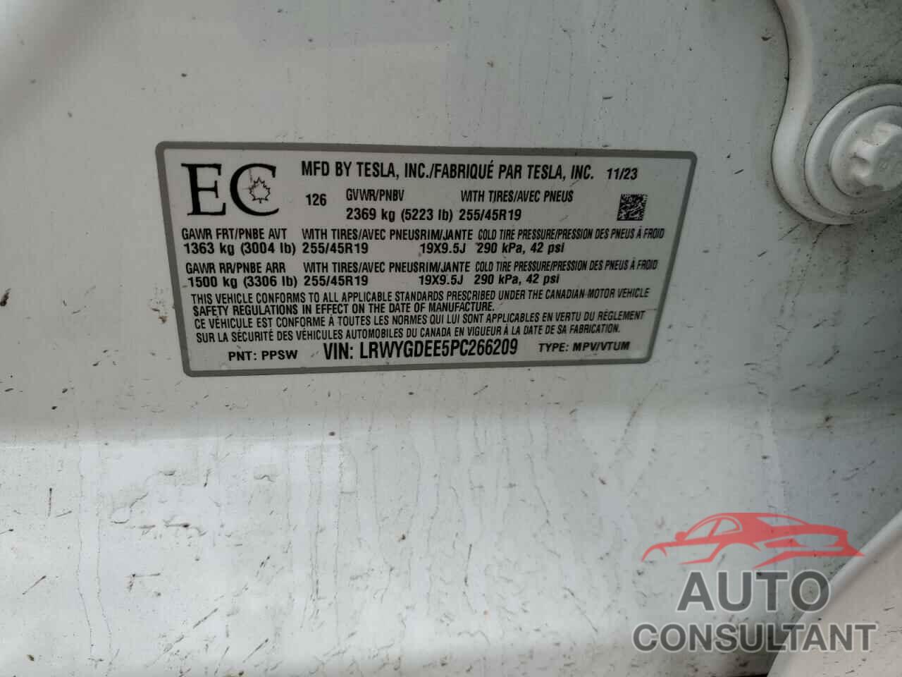 TESLA MODEL Y 2023 - LRWYGDEE5PC266209