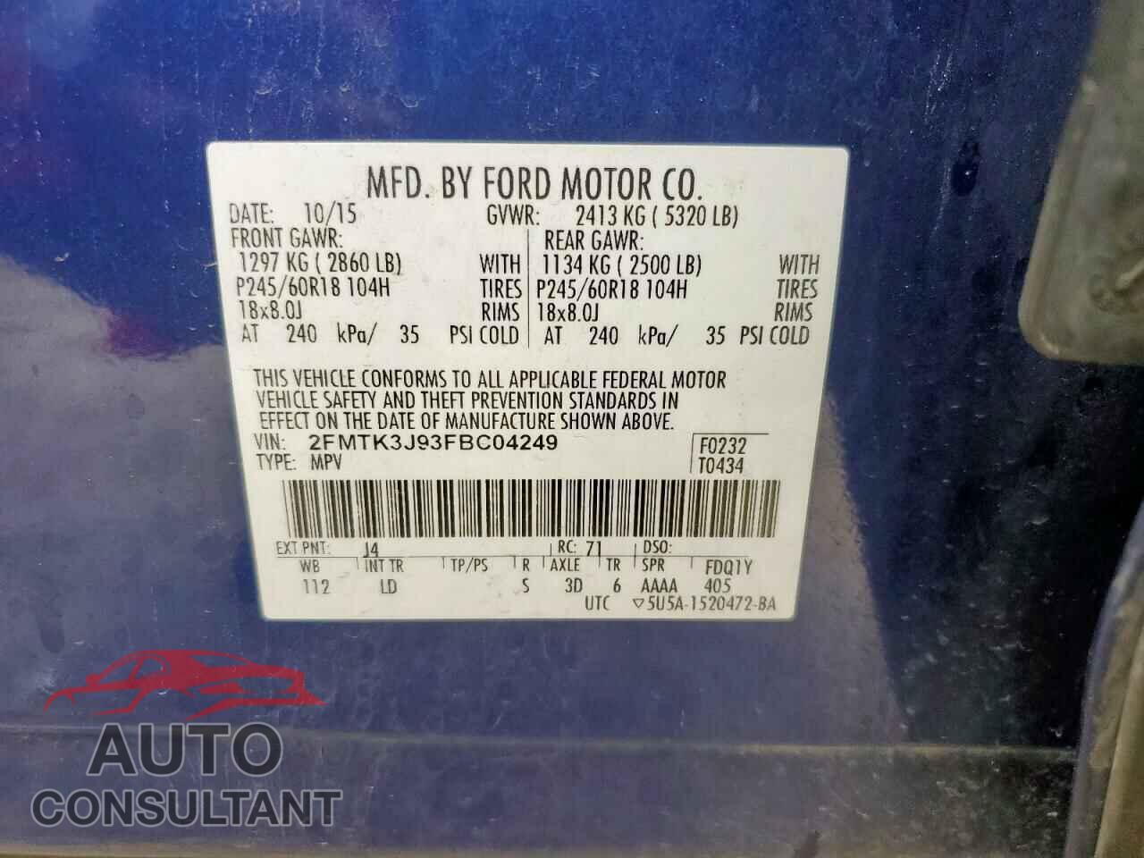 FORD EDGE 2015 - 2FMTK3J93FBC04249