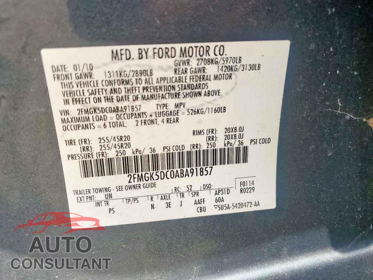 FORD FLEX 2010 - 2FMGK5DC0ABA91857