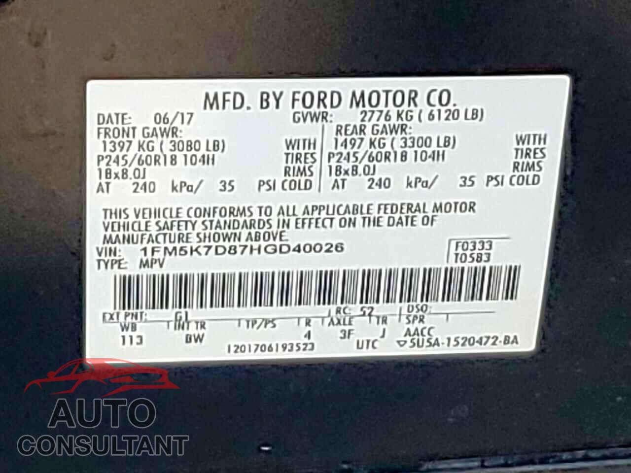 FORD EXPLORER 2017 - 1FM5K7D87HGD40026