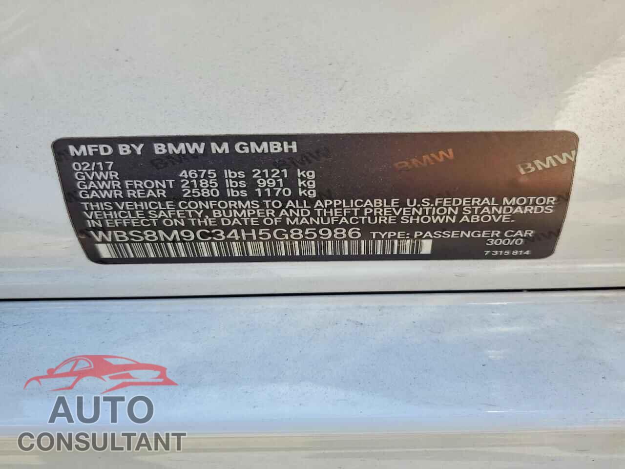 BMW M3 2017 - WBS8M9C34H5G85986