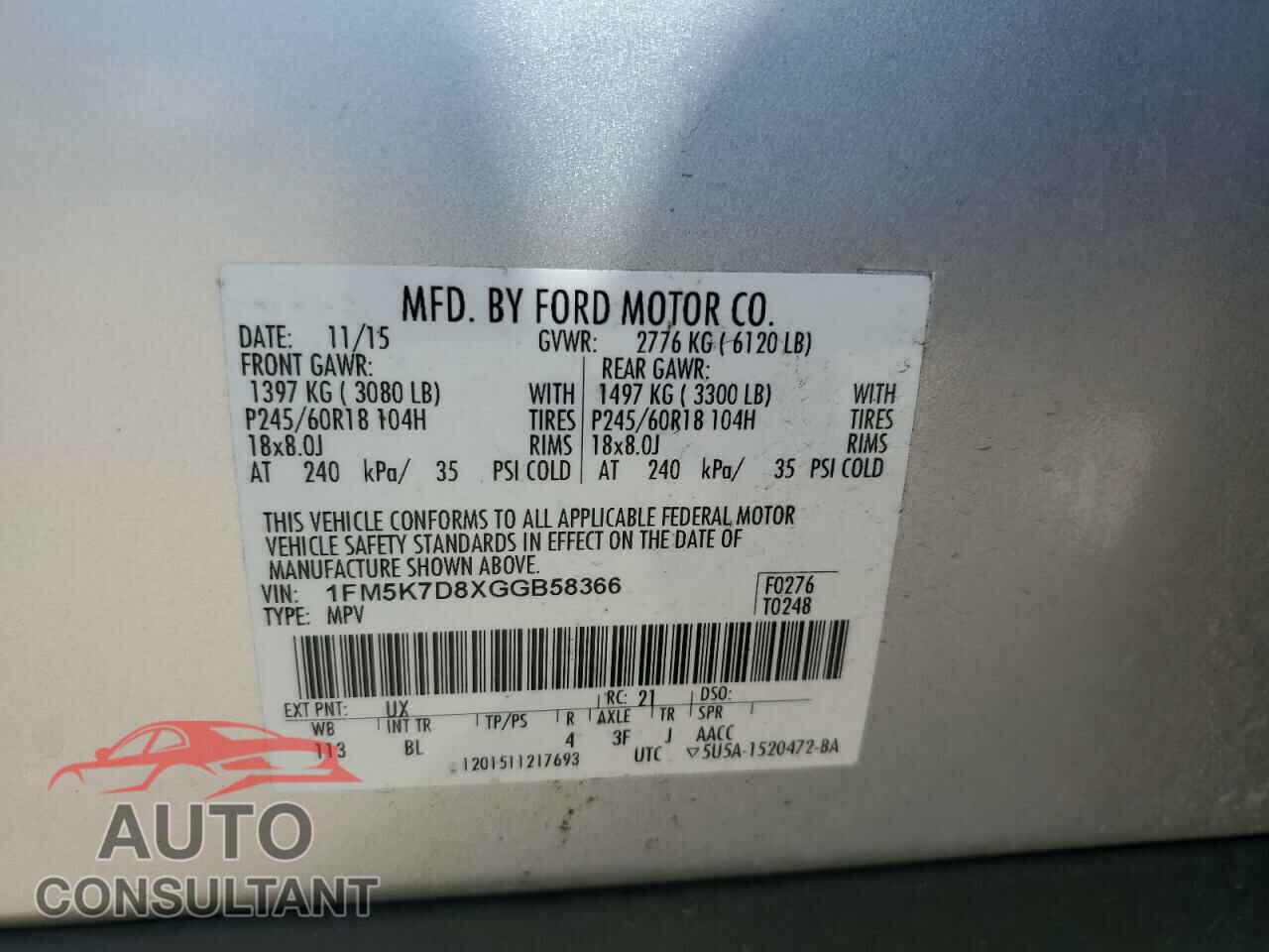 FORD EXPLORER 2016 - 1FM5K7D8XGGB58366