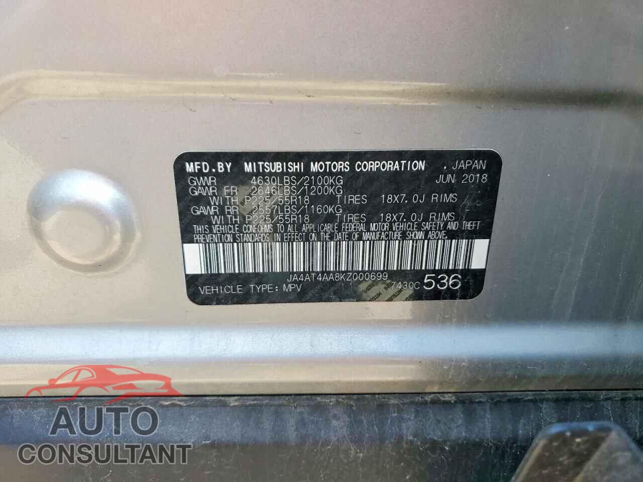 MITSUBISHI ECLIPSE 2019 - JA4AT4AA8KZ000699
