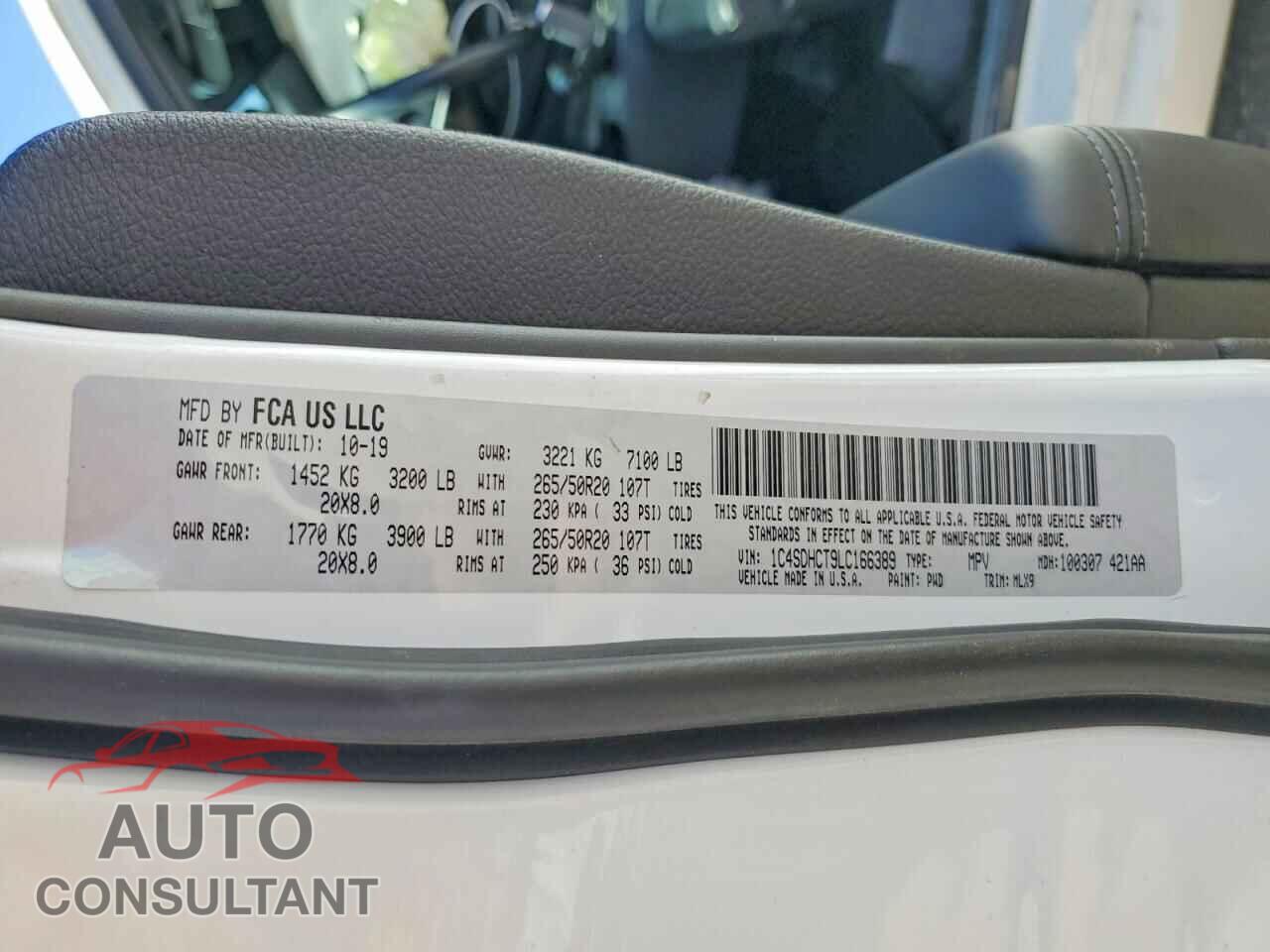 DODGE DURANGO 2020 - 1C4SDHCT9LC166389