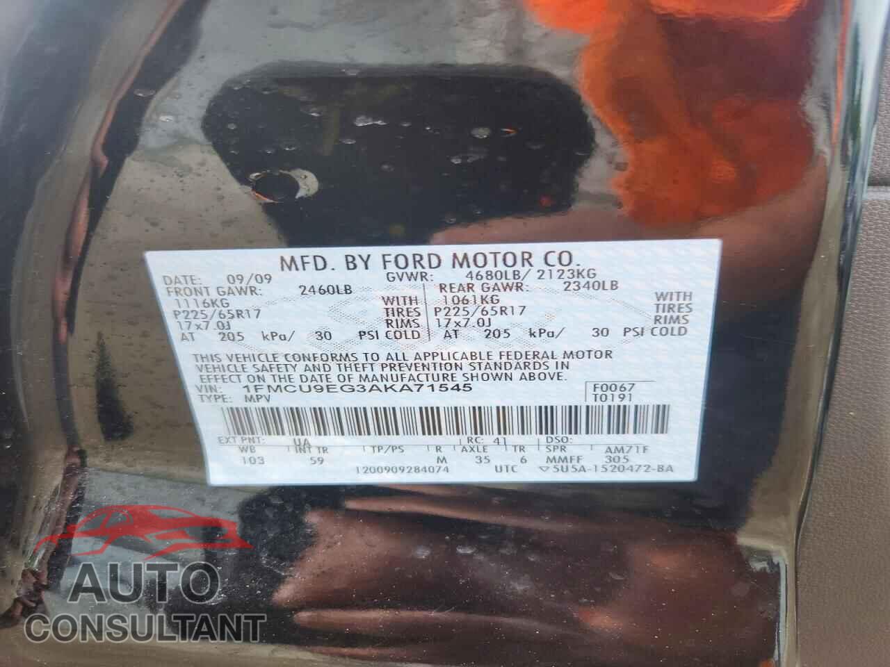 FORD ESCAPE 2010 - 1FMCU9EG3AKA71545