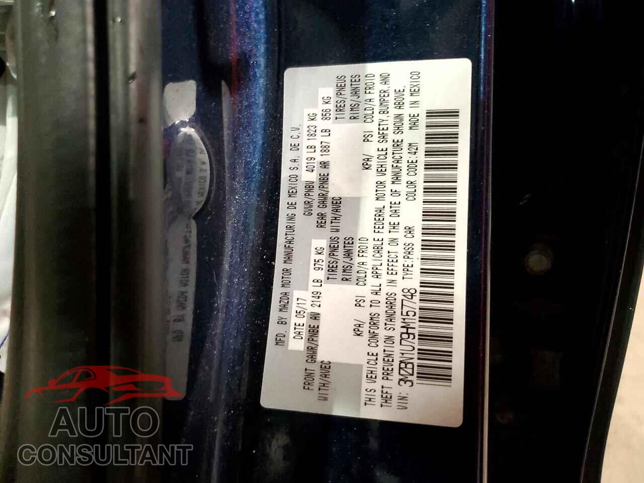 MAZDA 3 2017 - 3MZBN1U79HM157748