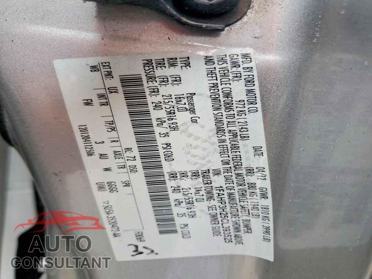 FORD FOCUS 2012 - 1FAHP3H25CL393525