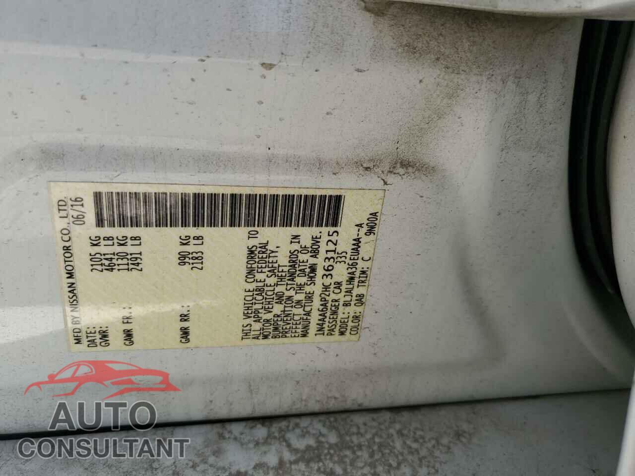NISSAN MAXIMA 2017 - 1N4AA6AP2HC363125
