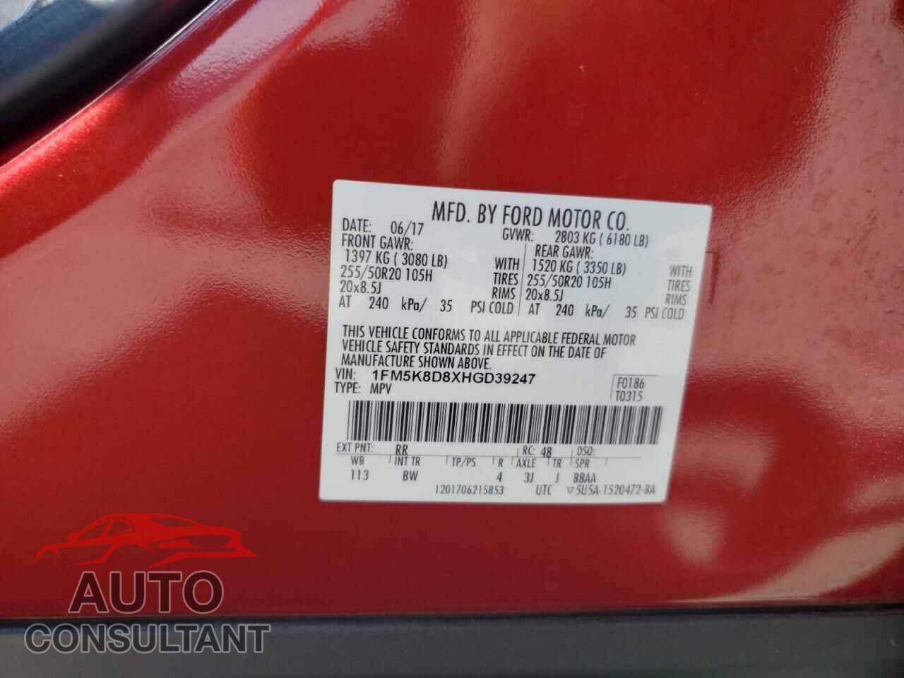 FORD EXPLORER 2017 - 1FM5K8D8XHGD39247