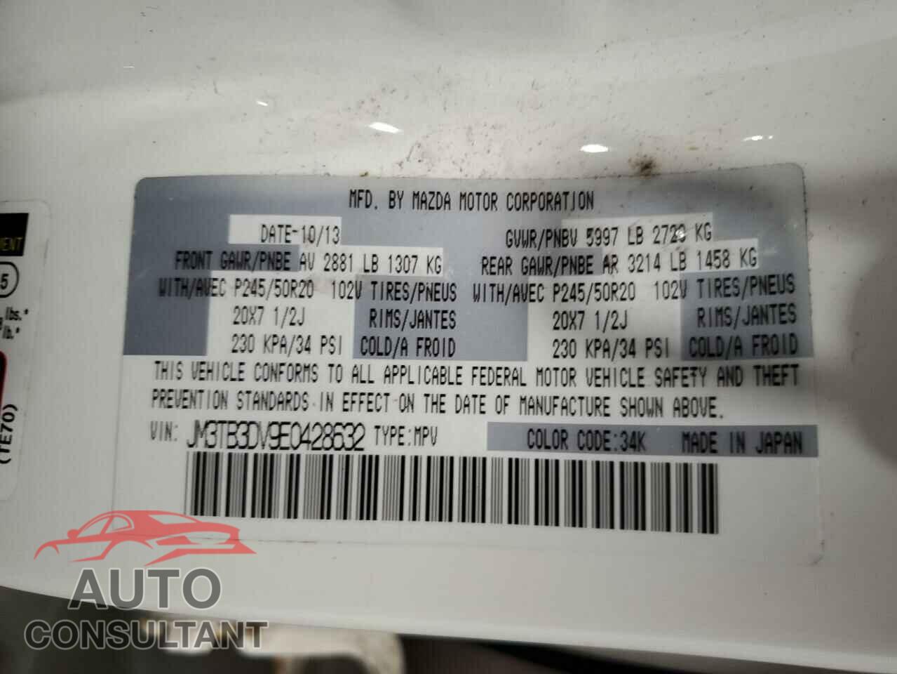 MAZDA CX-9 2014 - JM3TB3DV9E0428632