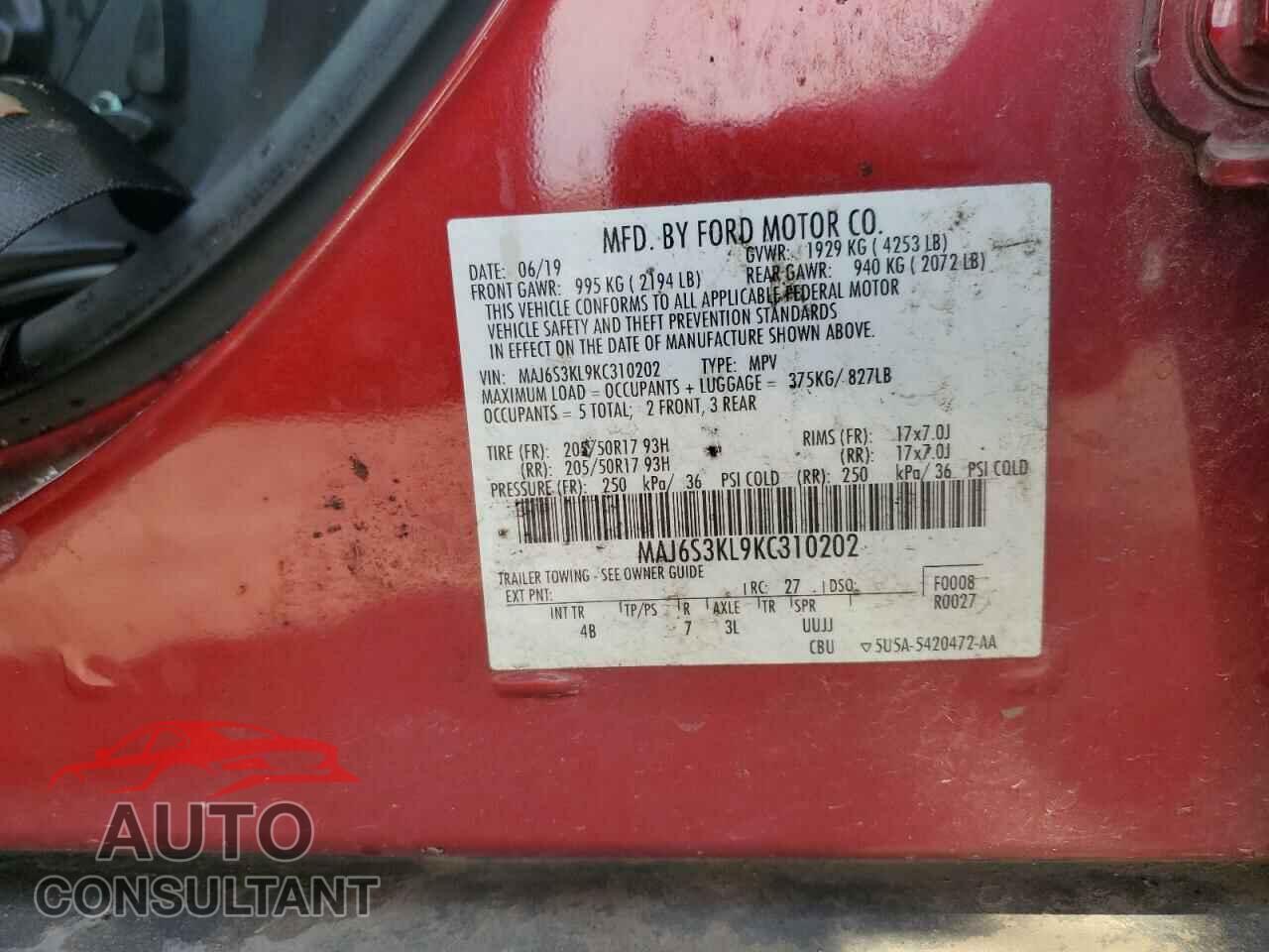 FORD ECOSPORT 2019 - MAJ6S3KL9KC310202