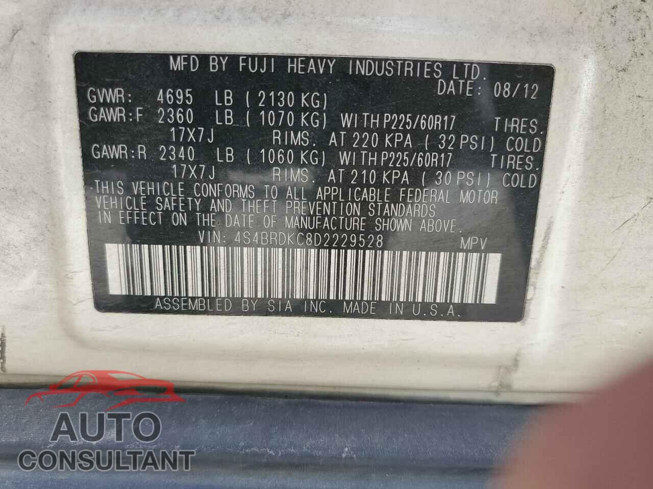 SUBARU OUTBACK 2013 - 4S4BRDKC8D2229528