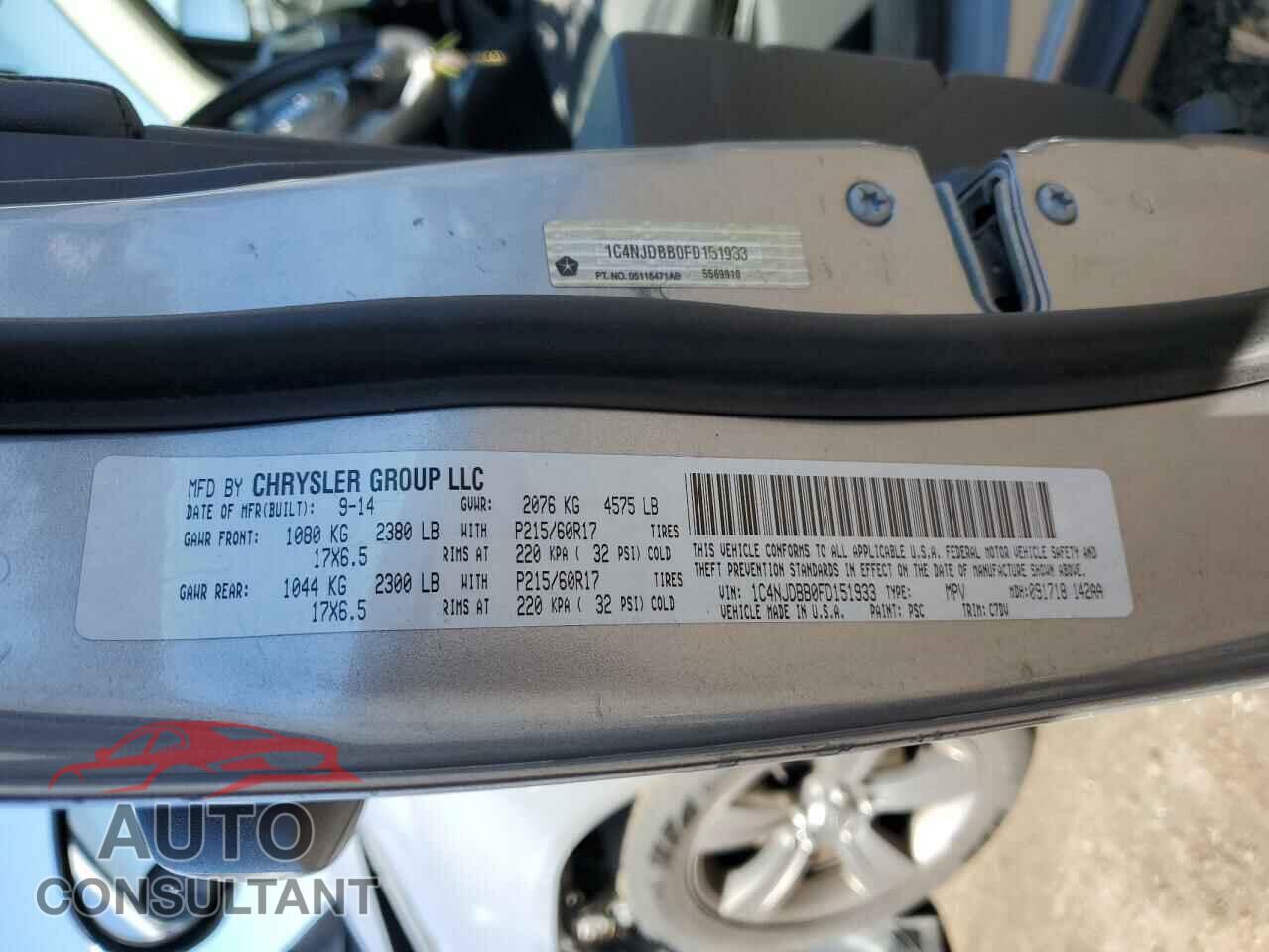 JEEP COMPASS 2015 - 1C4NJDBB0FD151933