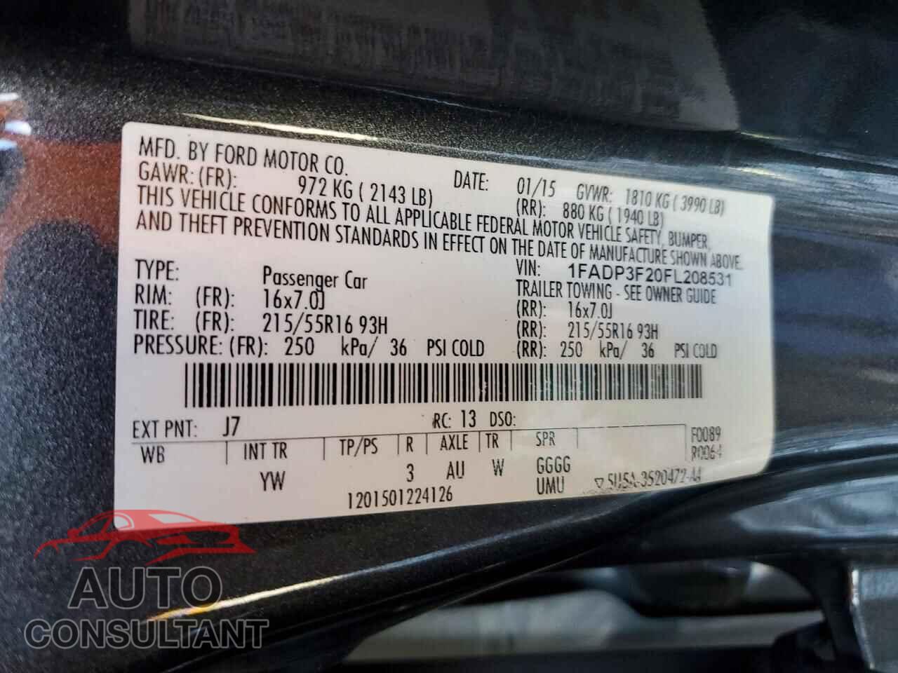FORD FOCUS 2015 - 1FADP3F20FL208531