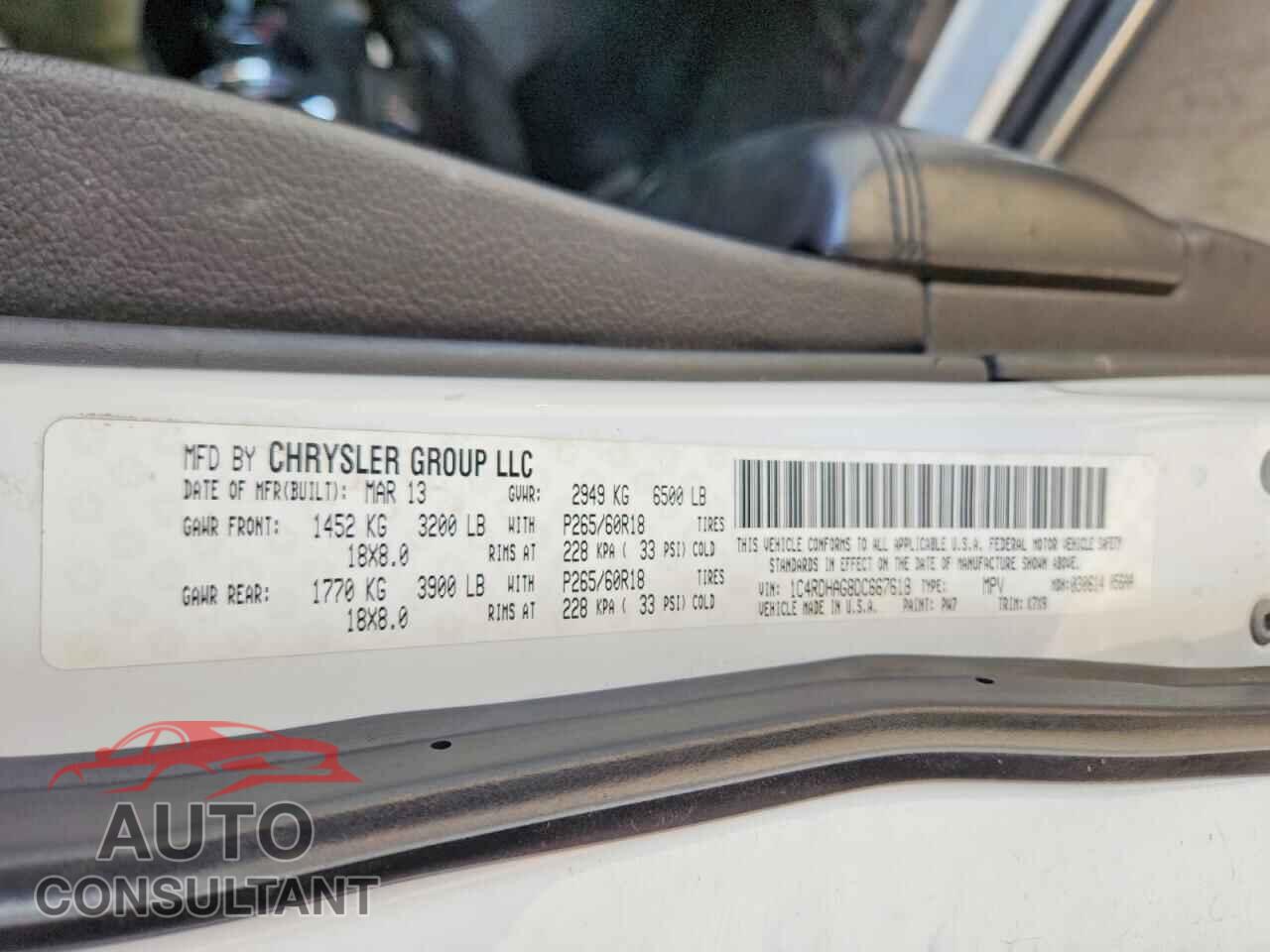 DODGE DURANGO 2013 - 1C4RDHAG8DC667618
