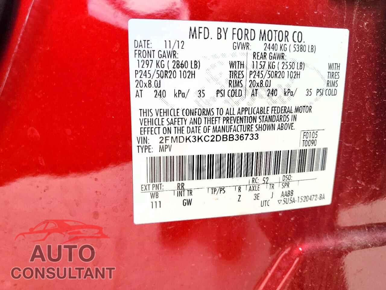 FORD EDGE 2013 - 2FMDK3KC2DBB36733