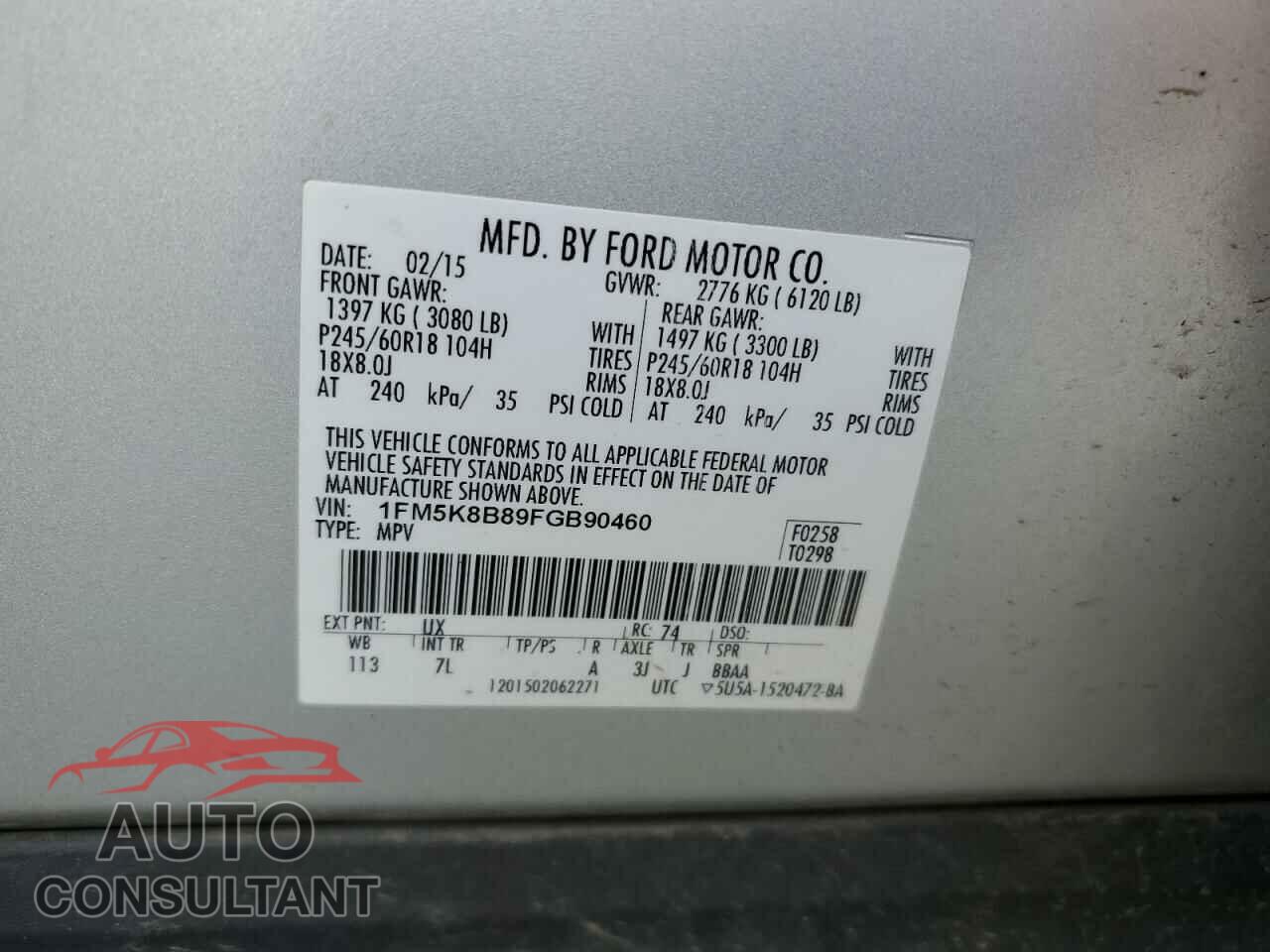 FORD EXPLORER 2015 - 1FM5K8B89FGB90460
