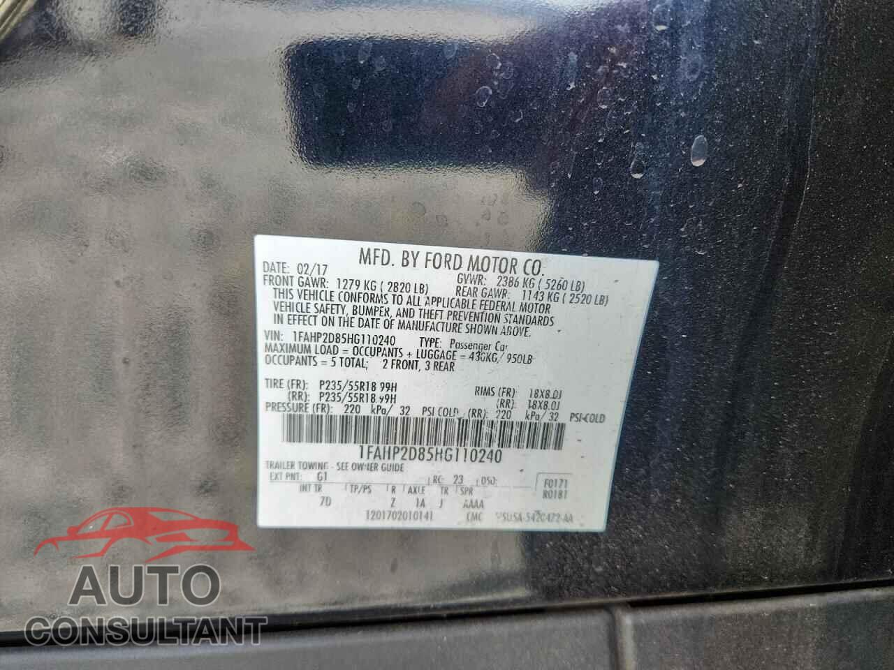 FORD TAURUS 2017 - 1FAHP2D85HG110240