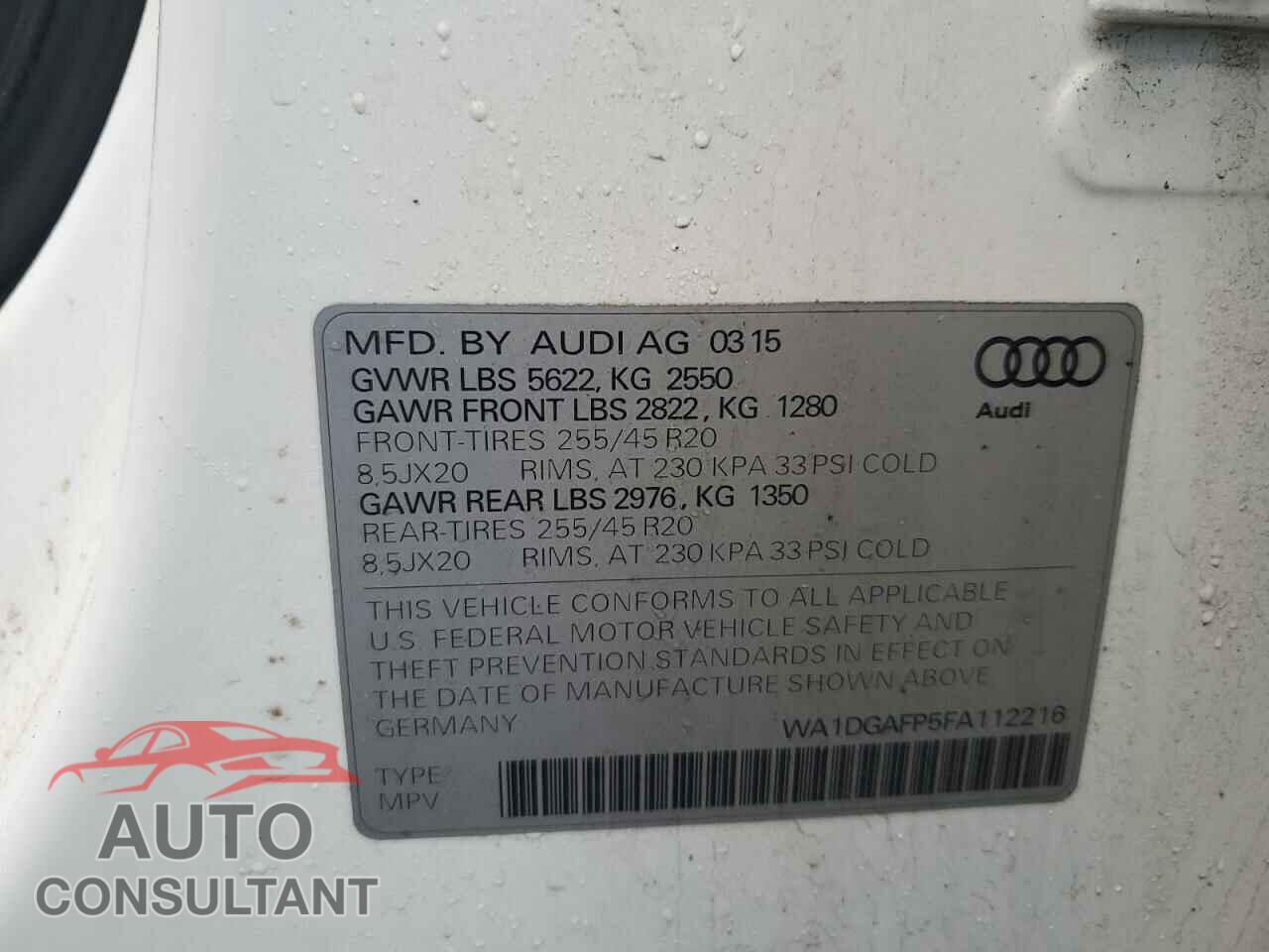 AUDI Q5 2015 - WA1DGAFP5FA112216