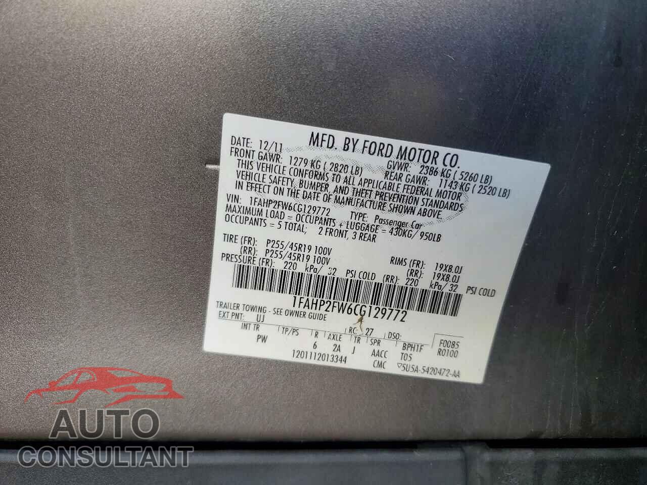 FORD TAURUS 2012 - 1FAHP2FW6CG129772