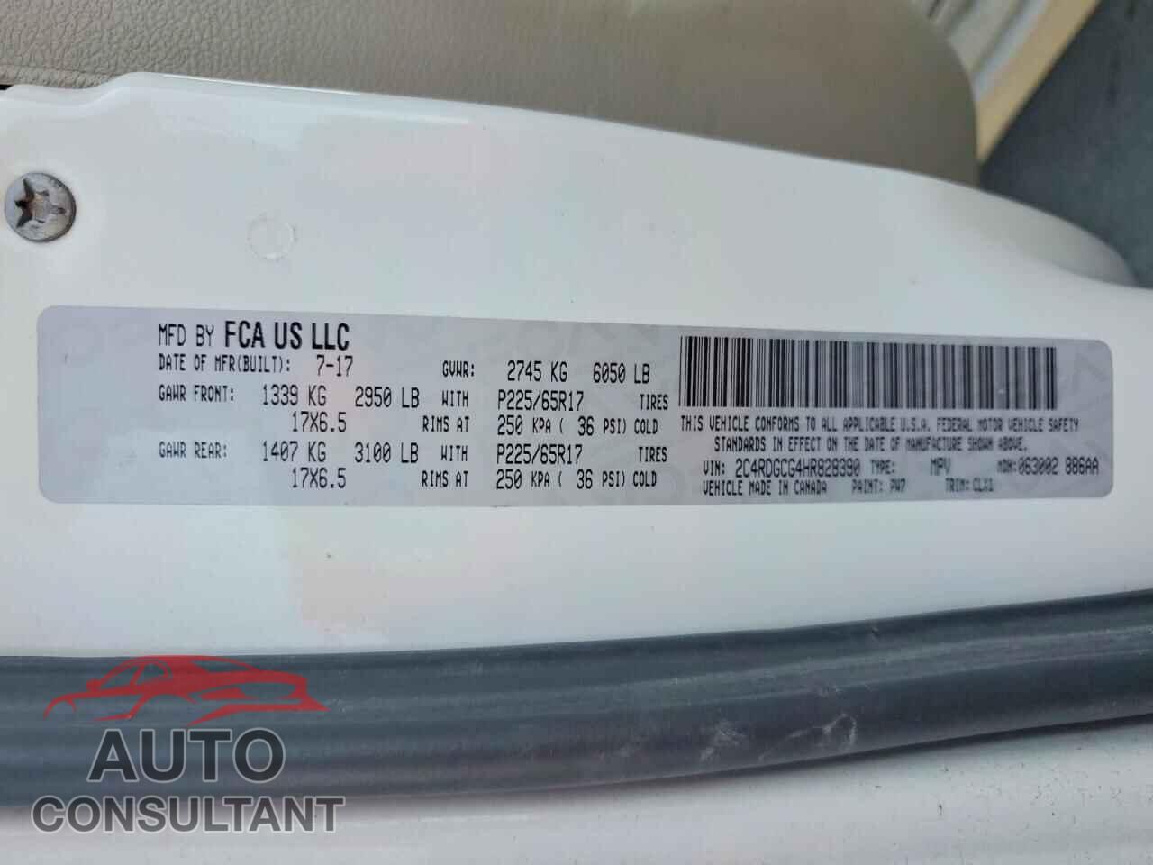 DODGE CARAVAN 2017 - 2C4RDGCG4HR828390