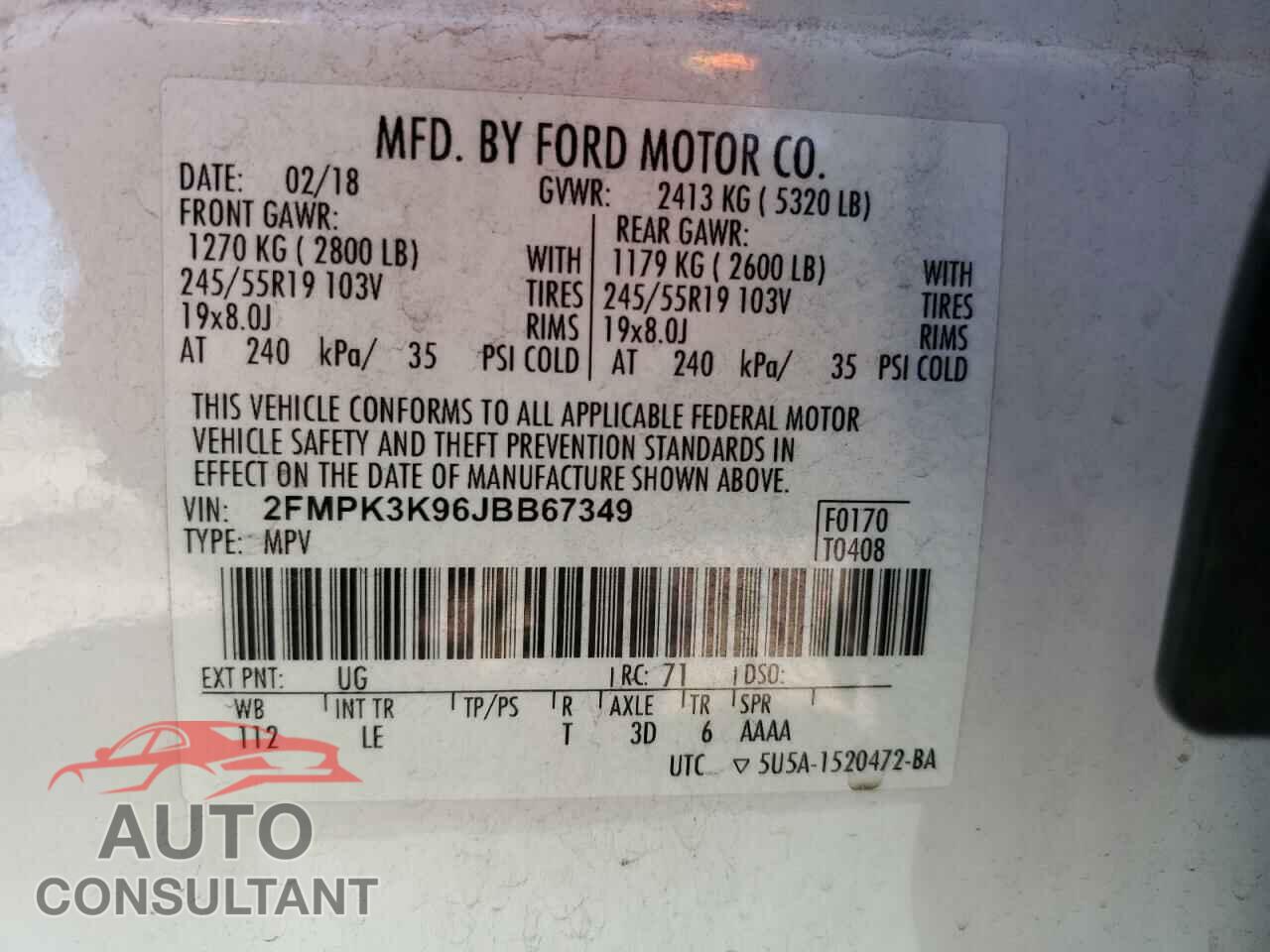 FORD EDGE 2018 - 2FMPK3K96JBB67349