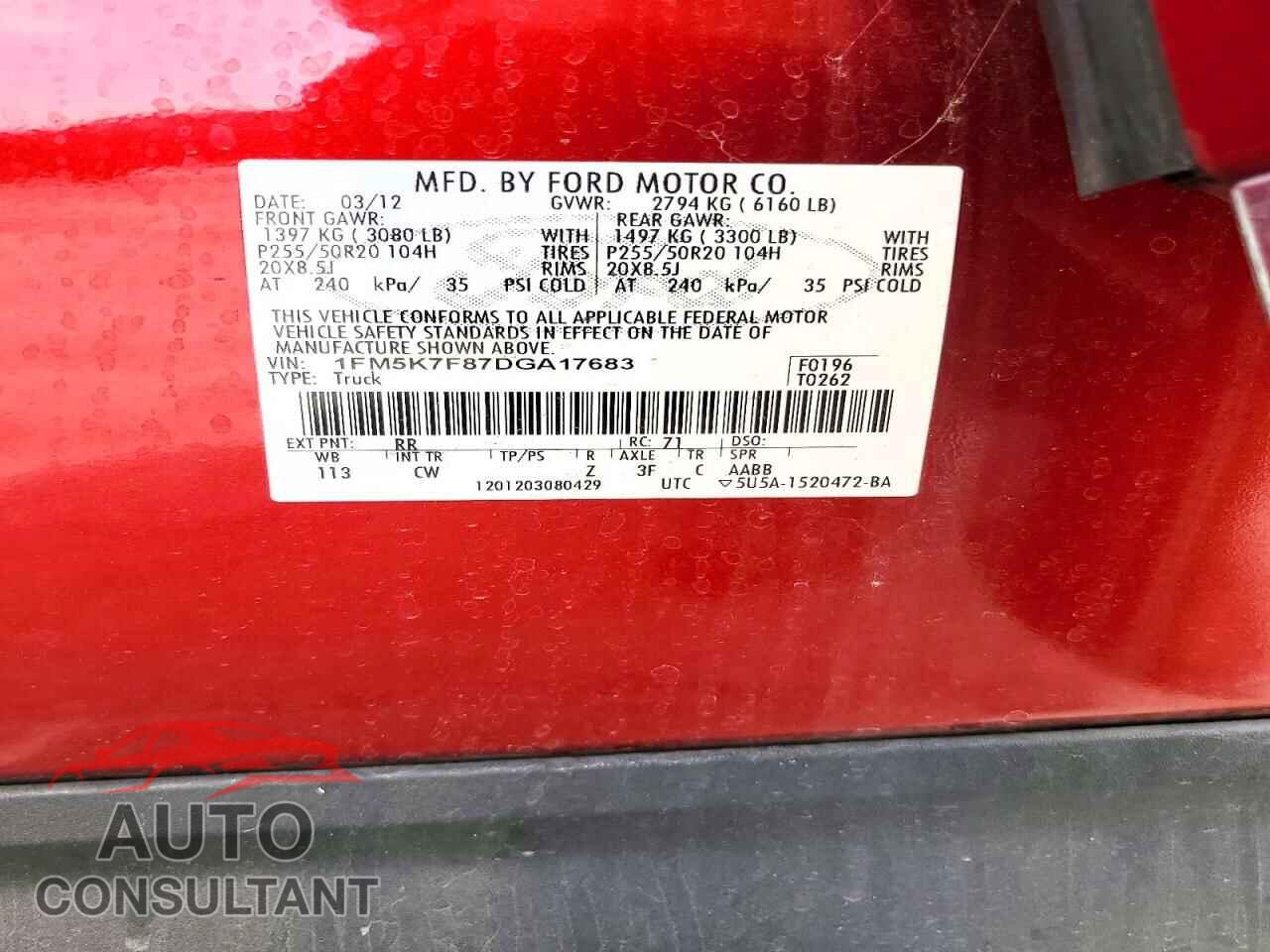 FORD EXPLORER 2013 - 1FM5K7F87DGA17683